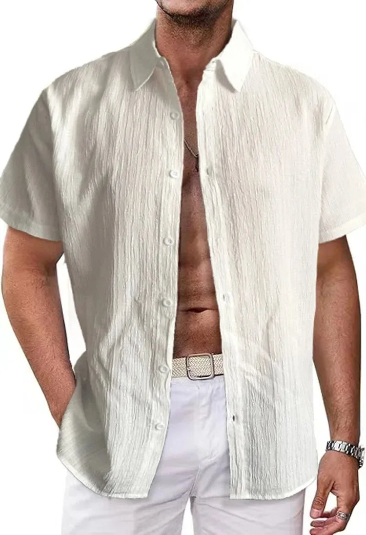 Shirt  Hawaiian Shirt Short Sleeve Cardigan Striped Lapel Solid Color All-match Breathable Quick Drying Men's Casual Shirt