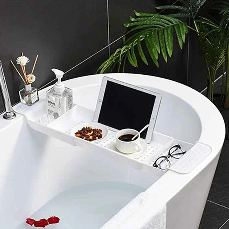 Multi-Function Bathtub Accessories: Retractable Bath Shelf, Tub Storage Rack, Towel Organizer for Bathroom