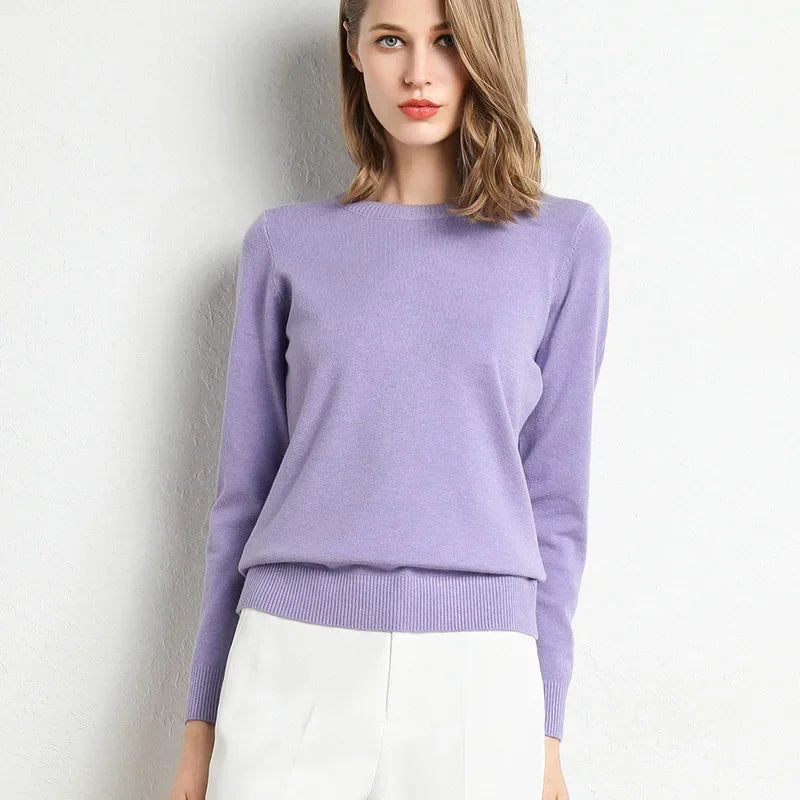Women's Slim O-Neck Cashmere Wool Blend Sweater