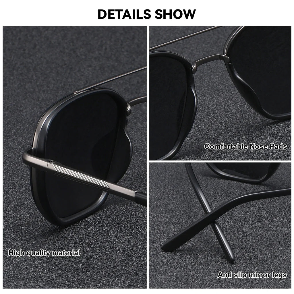 BARCUR Sunglasses Men’s Polygon Fashionable Frame – Polarized UV400 Protection for Summer Driving Outdoor and Casual Wear – Stylish Comfortable Thickened Striped Design with TAC Lenses