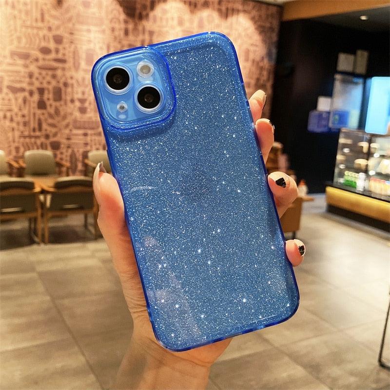 Solid Color Silicon For iPhone 12 Case Fashion Glitter Phone Case For iPhone 13 11 Pro Max X XR XS Max 8 Plus Glitter Shiny Elegant Case Luxury Clear Transparent Colored Case for iPhone