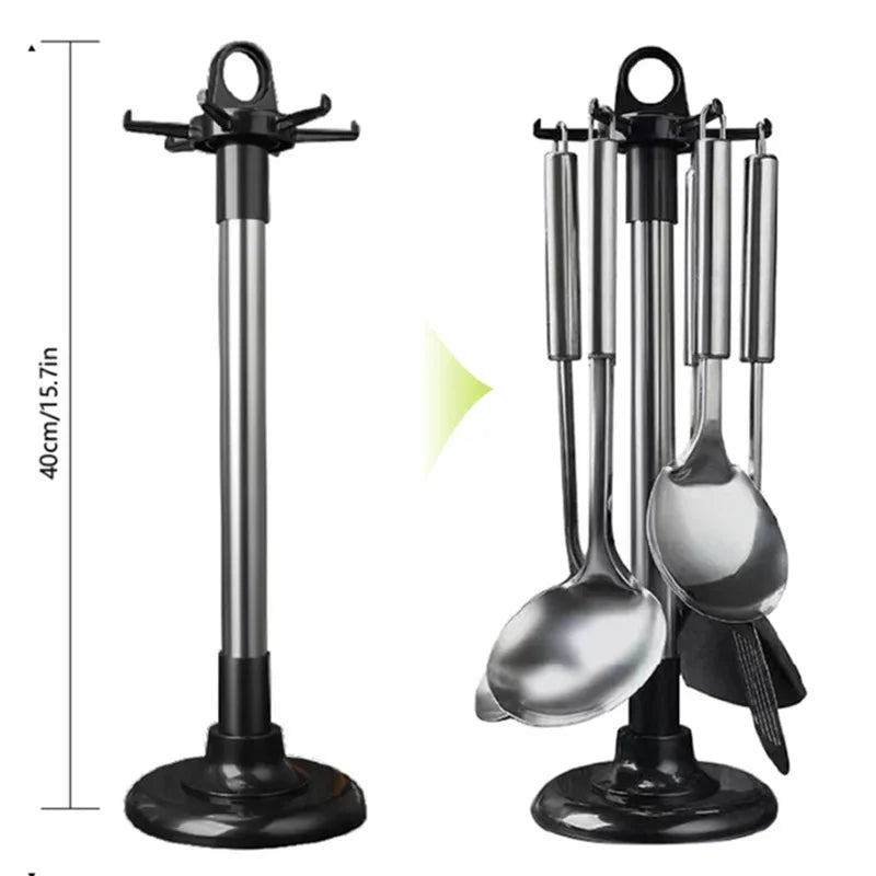 Kitchen Rotary Storage Rack Rotatable Kitchenware Organizer Hooks Spatula Spoon Knife Storage cabinet Kitchen Accessories
