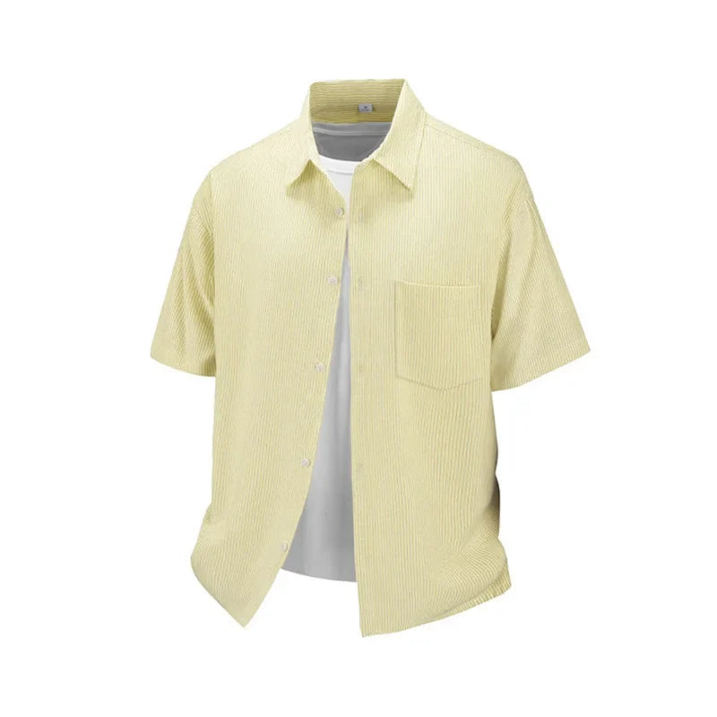 Short-sleeved shirt men's simple pinstripe high-end top summer loose and versatile new high-end men's shirt