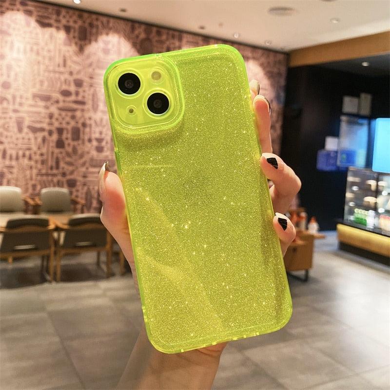 Solid Color Silicon For iPhone 12 Case Fashion Glitter Phone Case For iPhone 13 11 Pro Max X XR XS Max 8 Plus Glitter Shiny Elegant Case Luxury Clear Transparent Colored Case for iPhone