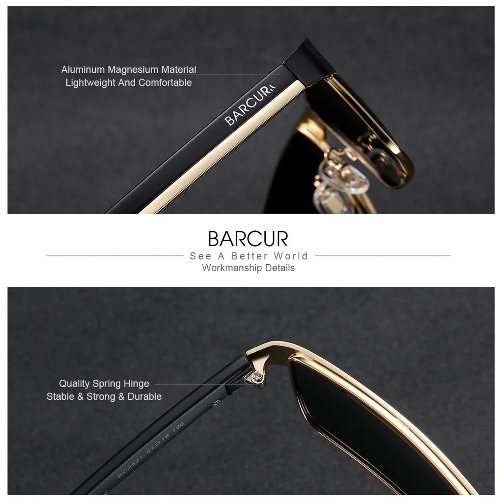 BARCUR Sunglasses Men’s Original Rectangle Fashionable Business Sunglasses – Polarized UV400 Protection for Driving Hiking Sports and Casual Wear – Trendy Fashion Shades Oculos De Sol with Anti-Reflective TAC Lenses