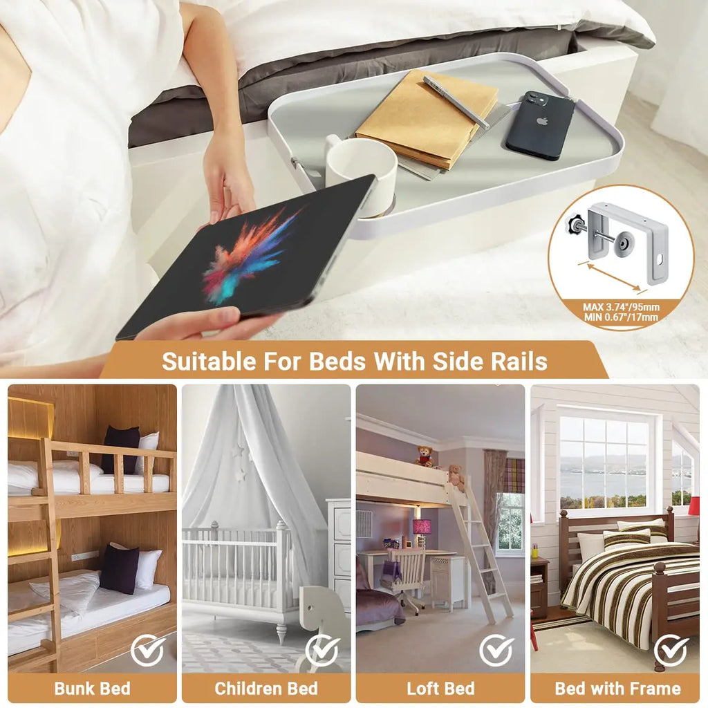 Bedside Shelf for Bed Bedside Storage Tray for Bedroom Accessories Detachable Organizer Bedside Tray Table Tablet / Phone Holdel