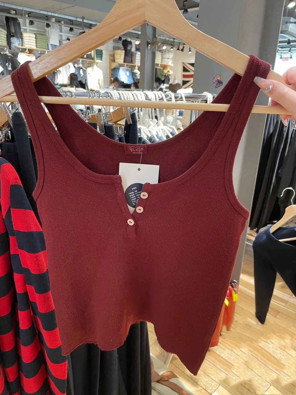 Buttons Waffle Cotton Tank Top Woman Round Neck Sexy Sleeveless Retro Crop Tops  Summer Solid Simple Vintage Y2k Vest Chic