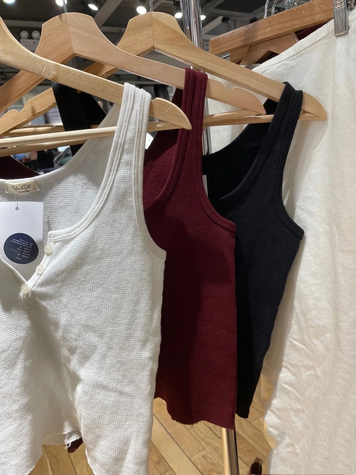 Buttons Waffle Cotton Tank Top Woman Round Neck Sexy Sleeveless Retro Crop Tops  Summer Solid Simple Vintage Y2k Vest Chic