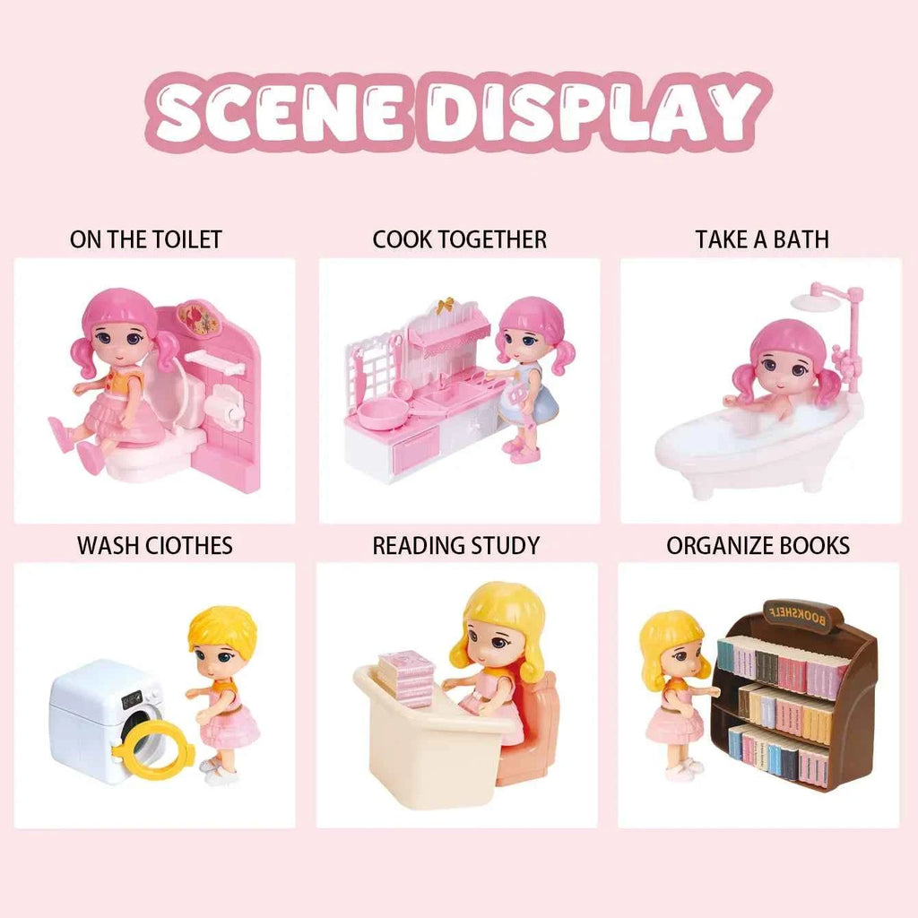 Mini Home Accessories DIY Doll House Furniture Assembly Model Simulated Bedroom Kitchen Decoration Pretend Play Toy Girl Gift