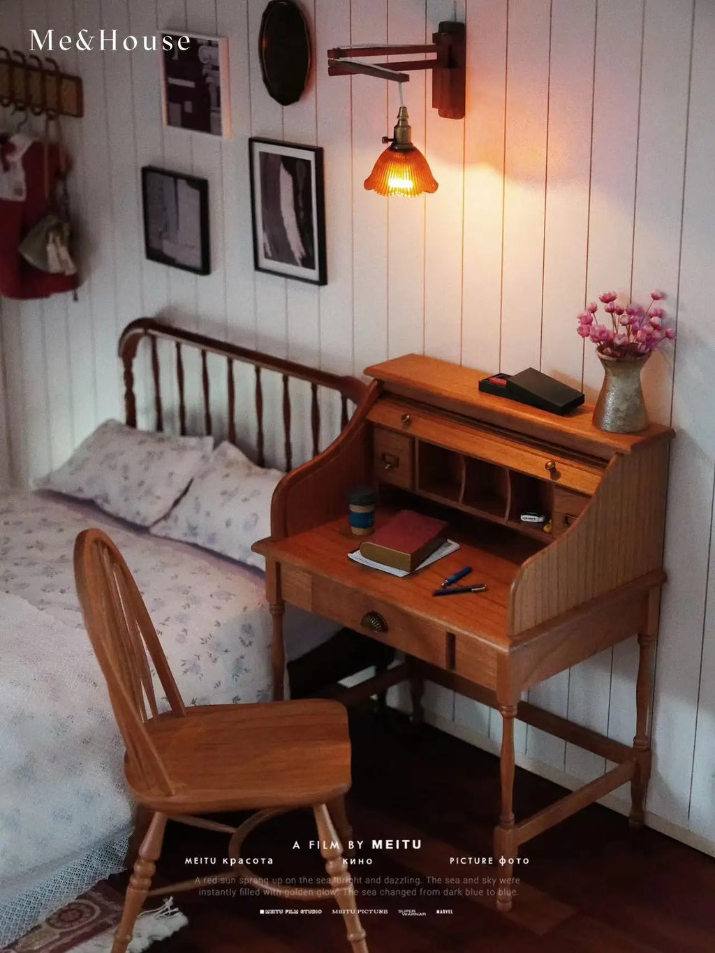 1/6  Dollhouse study Room Accessories  Mini Furniture Retro shutter desk