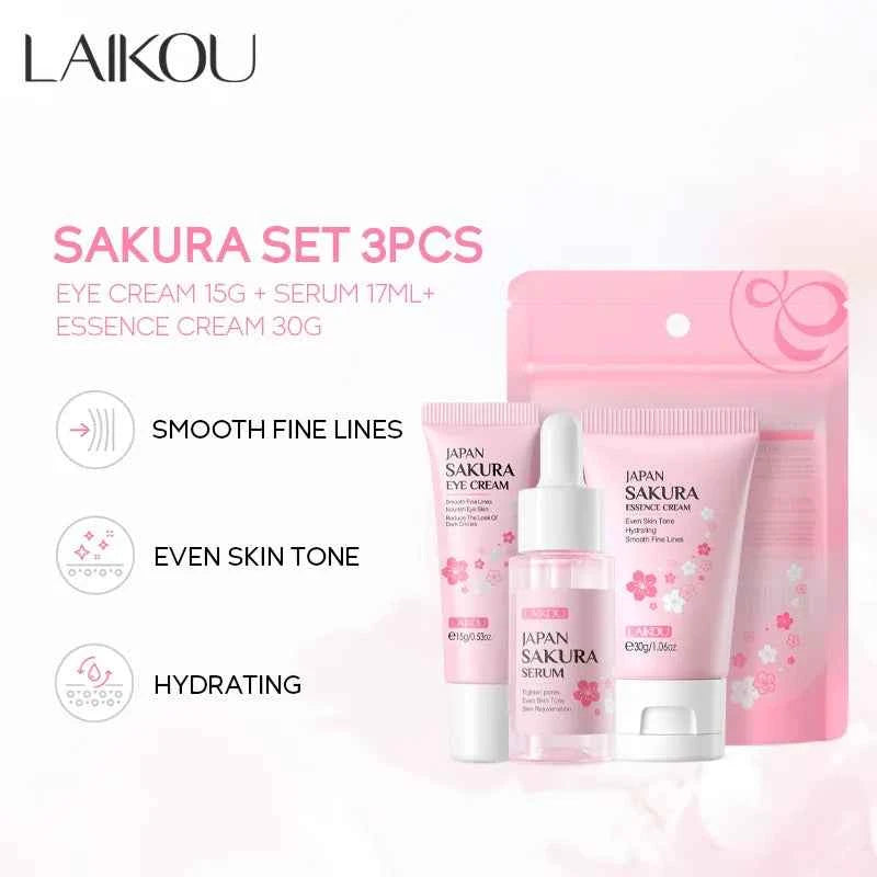 3pcs/set LAIKOU Vitamin C 24K Golden Sakura Skin Care Sets Face Cream Serum Eye Cream Moisturizing Anti Wrinkles Face Care Kit