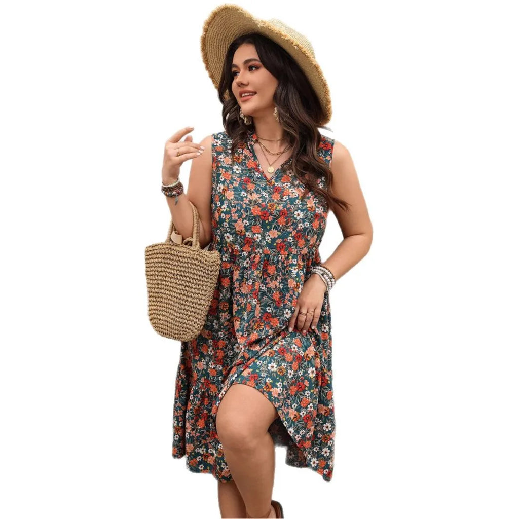 Dress  2025 Spring and Summer Foreign Trade Temperament Elegant Fashion Printed Sleeveless Dress for Women