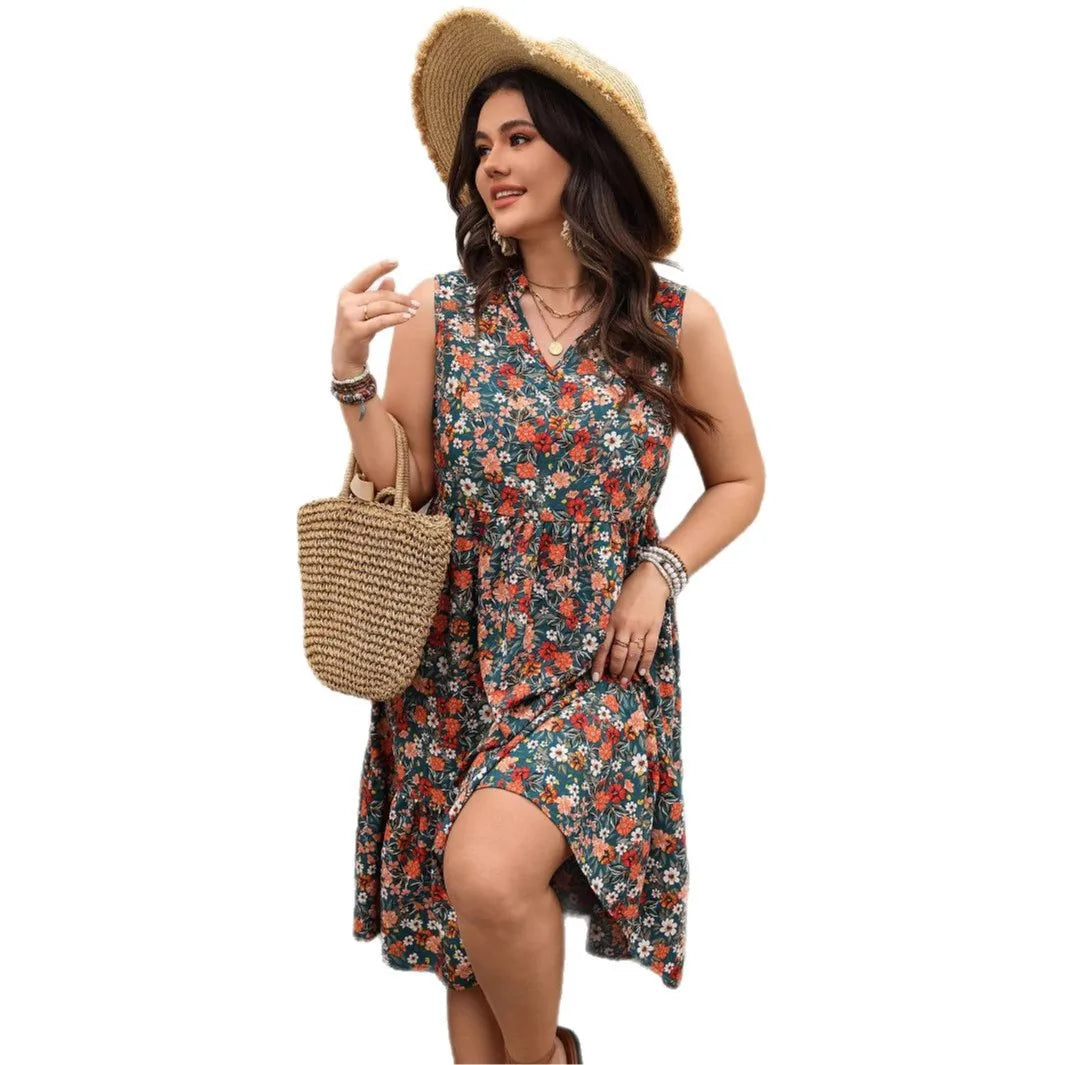Dress  2025 Spring and Summer Foreign Trade Temperament Elegant Fashion Printed Sleeveless Dress for Women