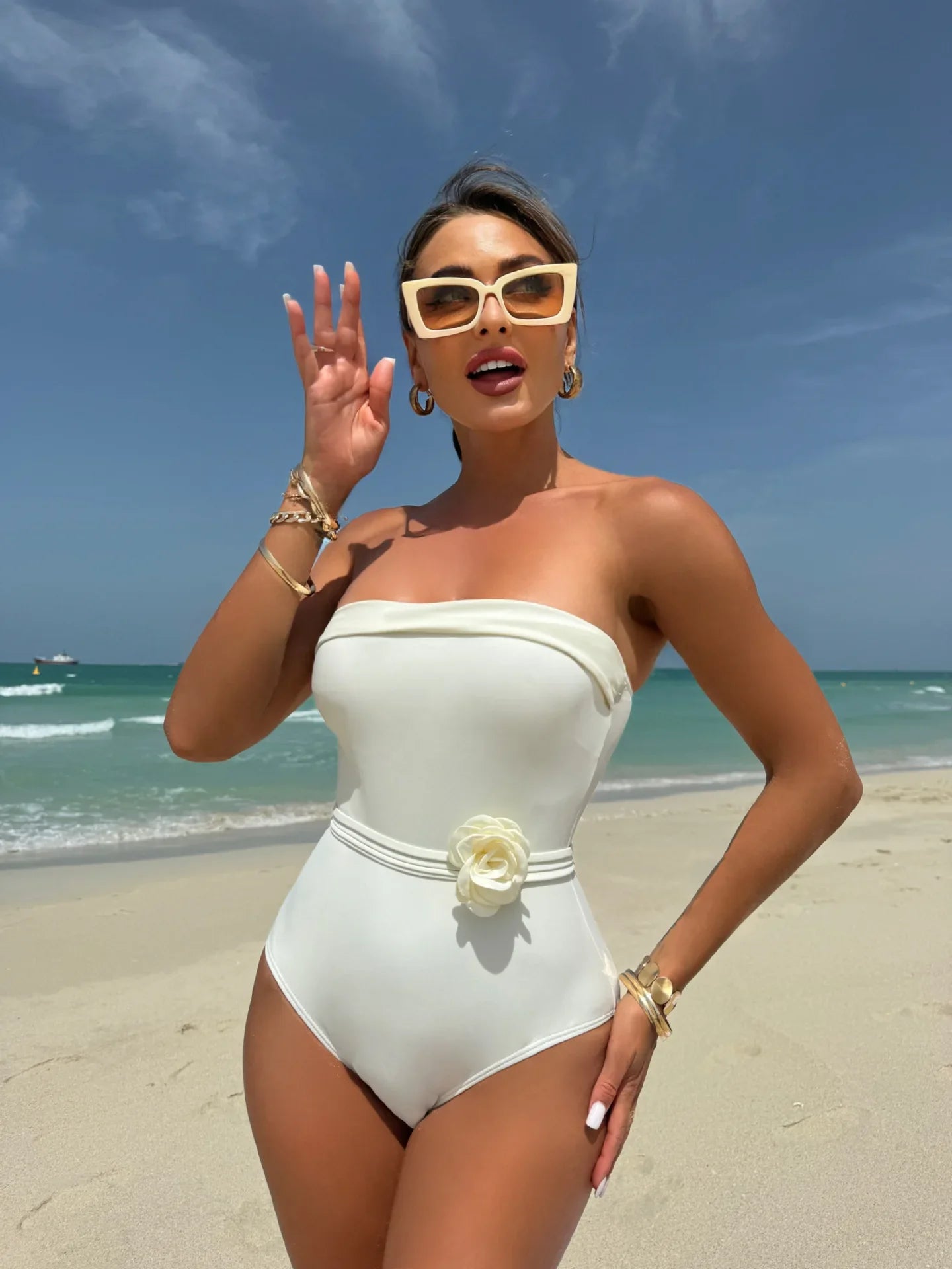 New One-piece Multi-wear One-piece Drawstring Strap Small Flower Swimsuit Swimsuit Bikini