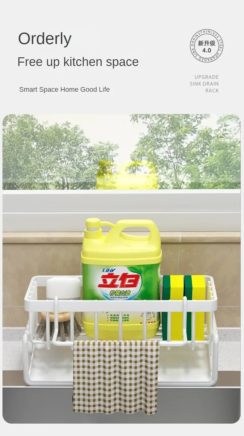 Kitchen Shelf Rag Storage Drainage Shelf No-Punch Storage Rack Home Spice Rack Sink Tap Sink Drainage Rack Kitchen Accessories