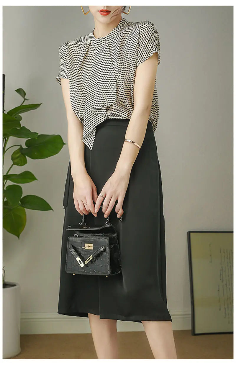 Striped Chiffon Shirt  Women Short-sleeved Fashionable Loose French Chic Feminine Belly Covering Top