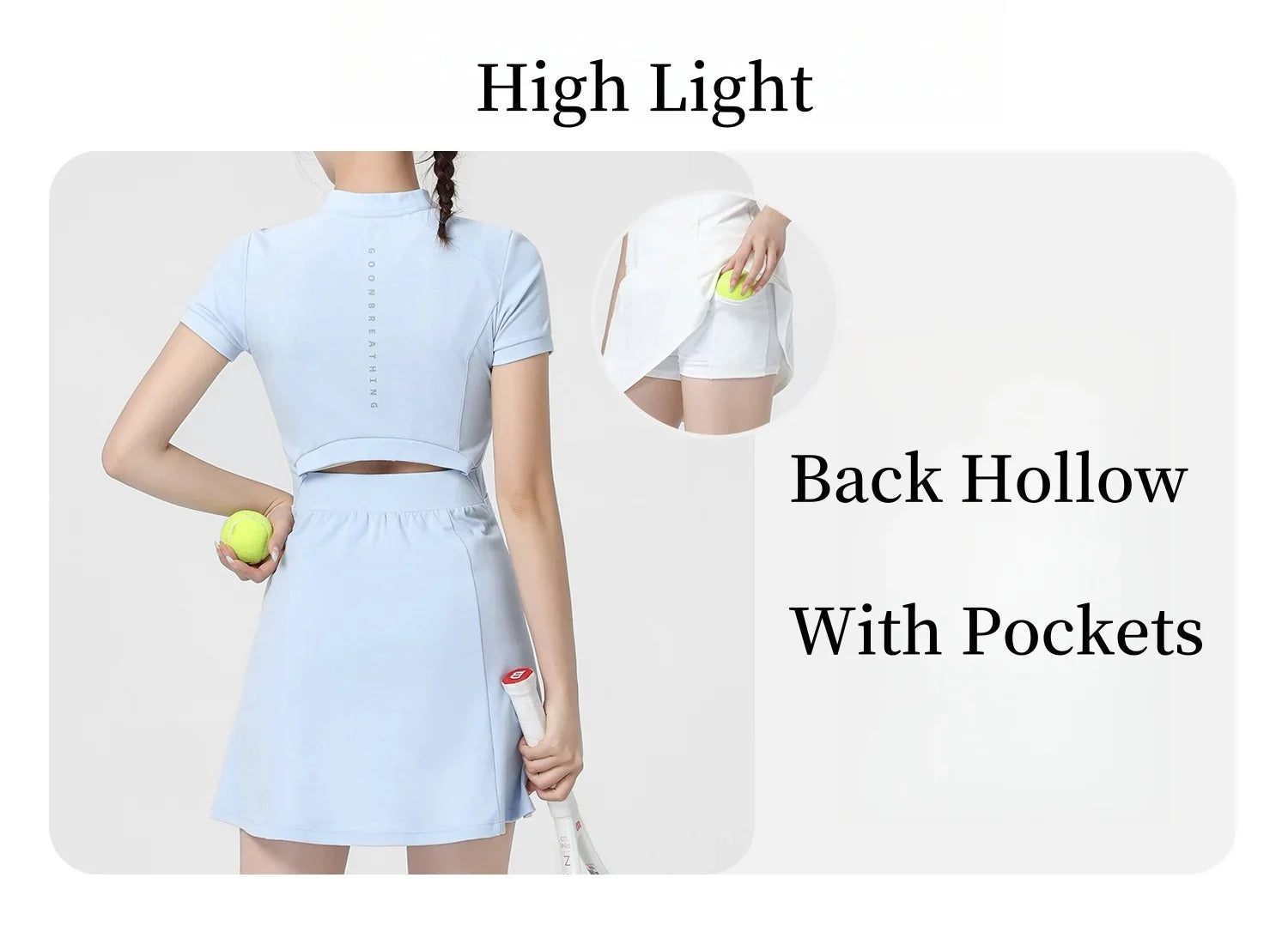 DRUR Elegant Tennis Dress Women Summer Lightweight Quick Dry Sports Dress Back Hollow Out Golf Wear Yoga Clothing Sportswear New