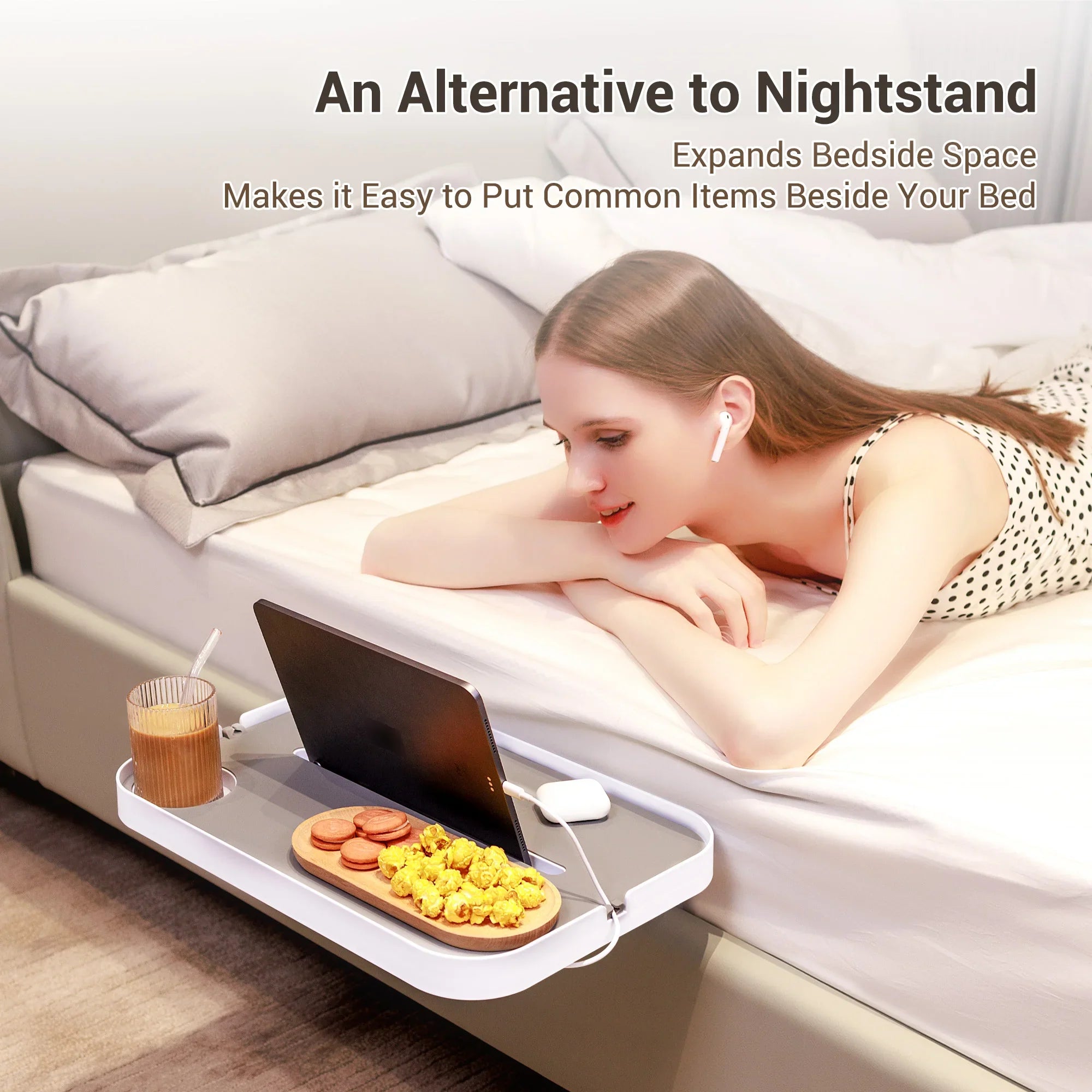 Bedside Shelf for Bed Bedside Storage Tray for Bedroom Accessories Detachable Organizer Bedside Tray Table Tablet / Phone Holdel