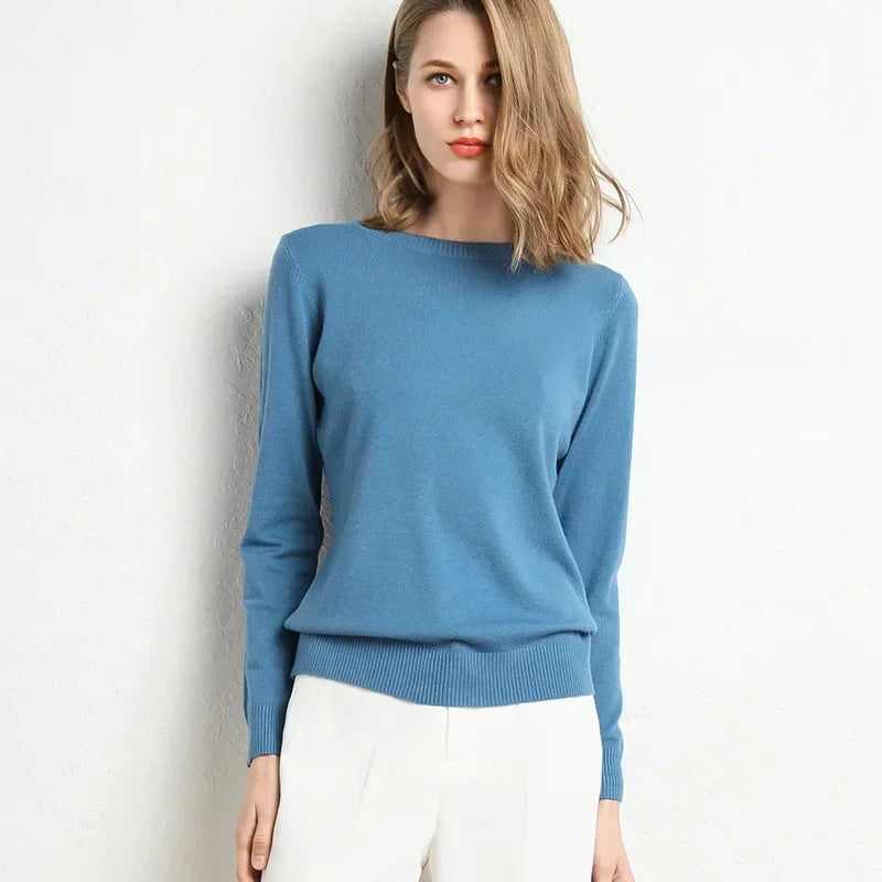 Women's Slim O-Neck Cashmere Wool Blend Sweater