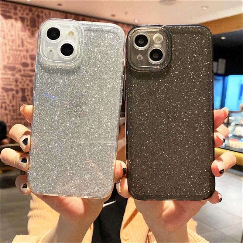Solid Color Silicon For iPhone 12 Case Fashion Glitter Phone Case For iPhone 13 11 Pro Max X XR XS Max 8 Plus Glitter Shiny Elegant Case Luxury Clear Transparent Colored Case for iPhone