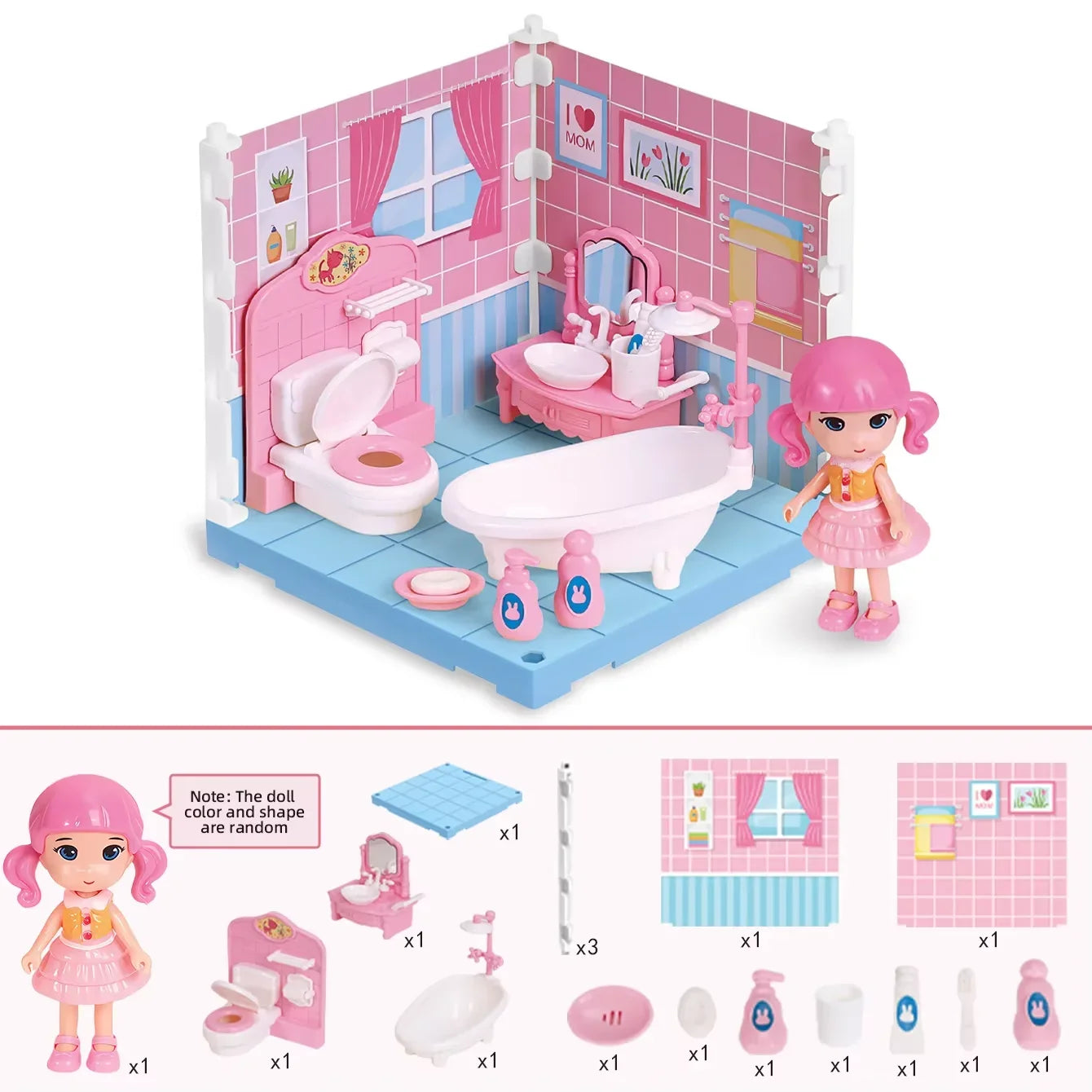 Mini Home Accessories DIY Doll House Furniture Assembly Model Simulated Bedroom Kitchen Decoration Pretend Play Toy Girl Gift