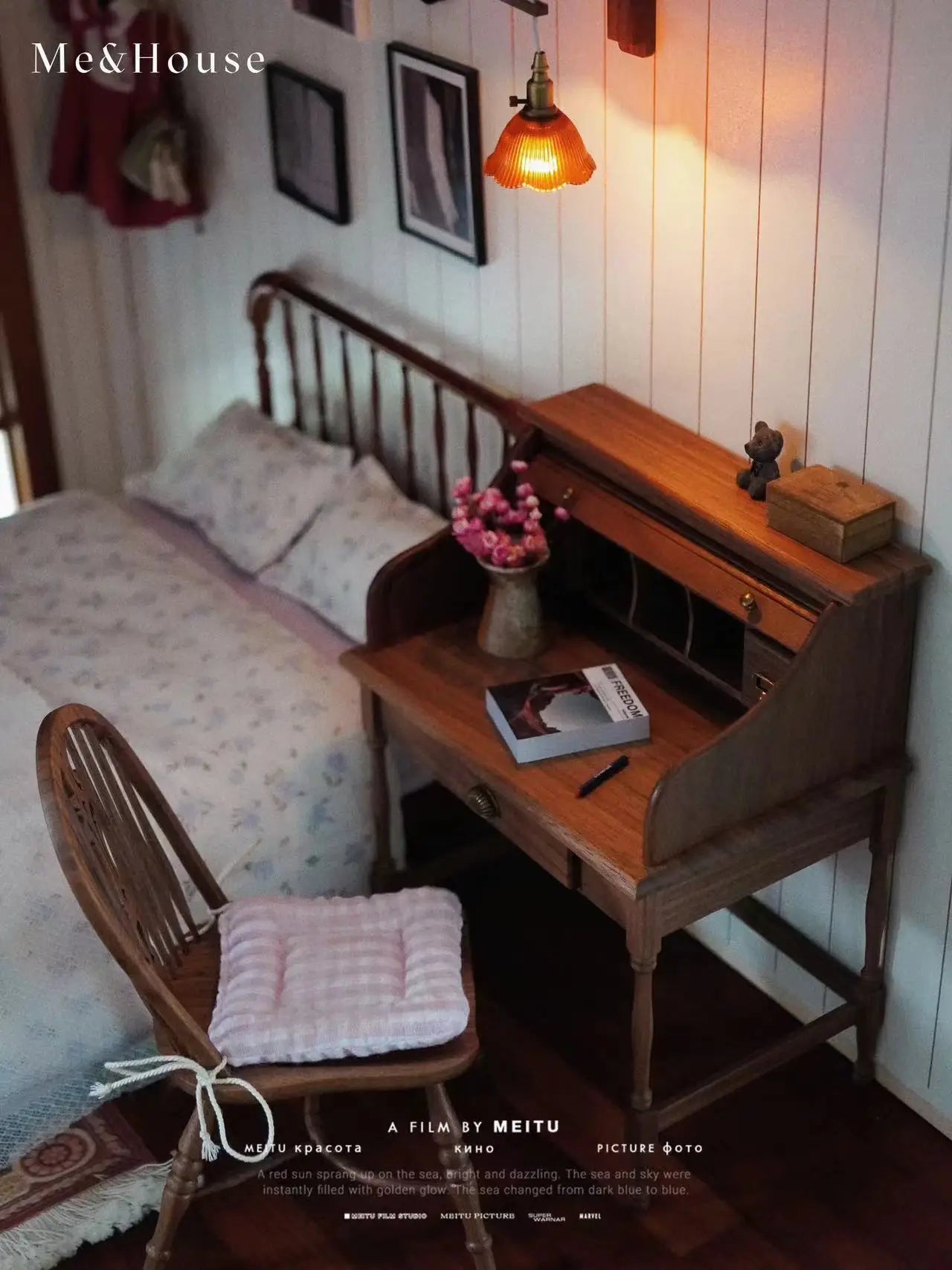1/6  Dollhouse study Room Accessories  Mini Furniture Retro shutter desk