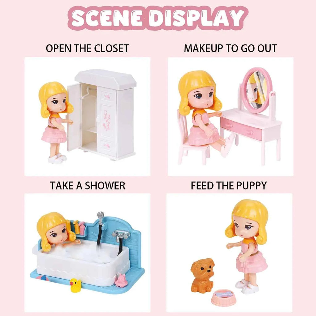Mini Home Accessories DIY Doll House Furniture Assembly Model Simulated Bedroom Kitchen Decoration Pretend Play Toy Girl Gift