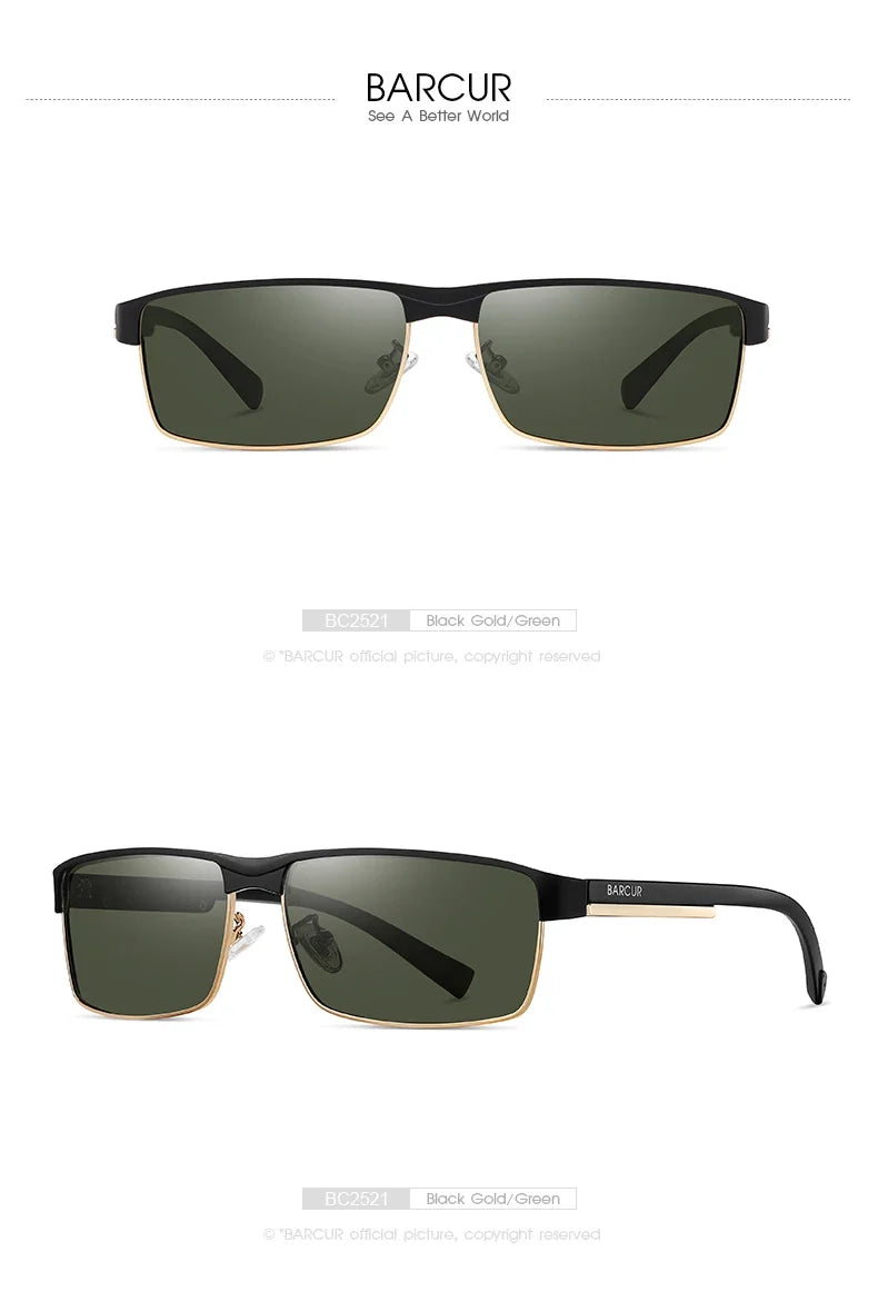 BARCUR Sunglasses Men’s Original Rectangle Fashionable Business Sunglasses – Polarized UV400 Protection for Driving Hiking Sports and Casual Wear – Trendy Fashion Shades Oculos De Sol with Anti-Reflective TAC Lenses
