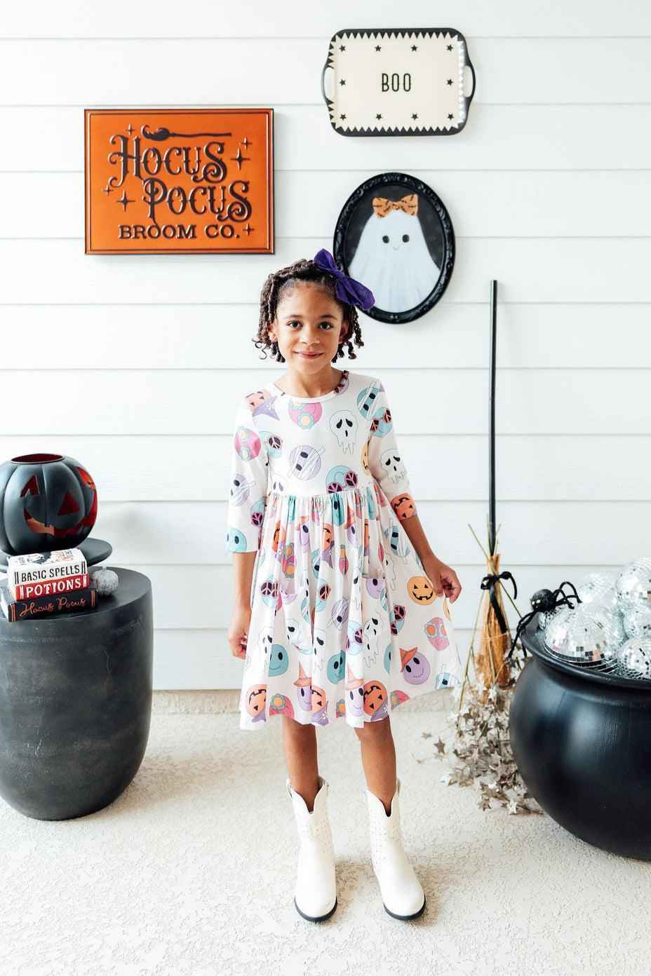 SALE Monster Mash 3/4 Sleeve Pocket Twirl Dress