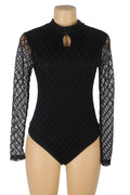 High Neck Mesh Sleeve Lingerie Teddy