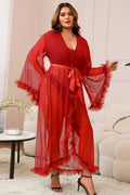 Long Mesh Robe with Ruffles