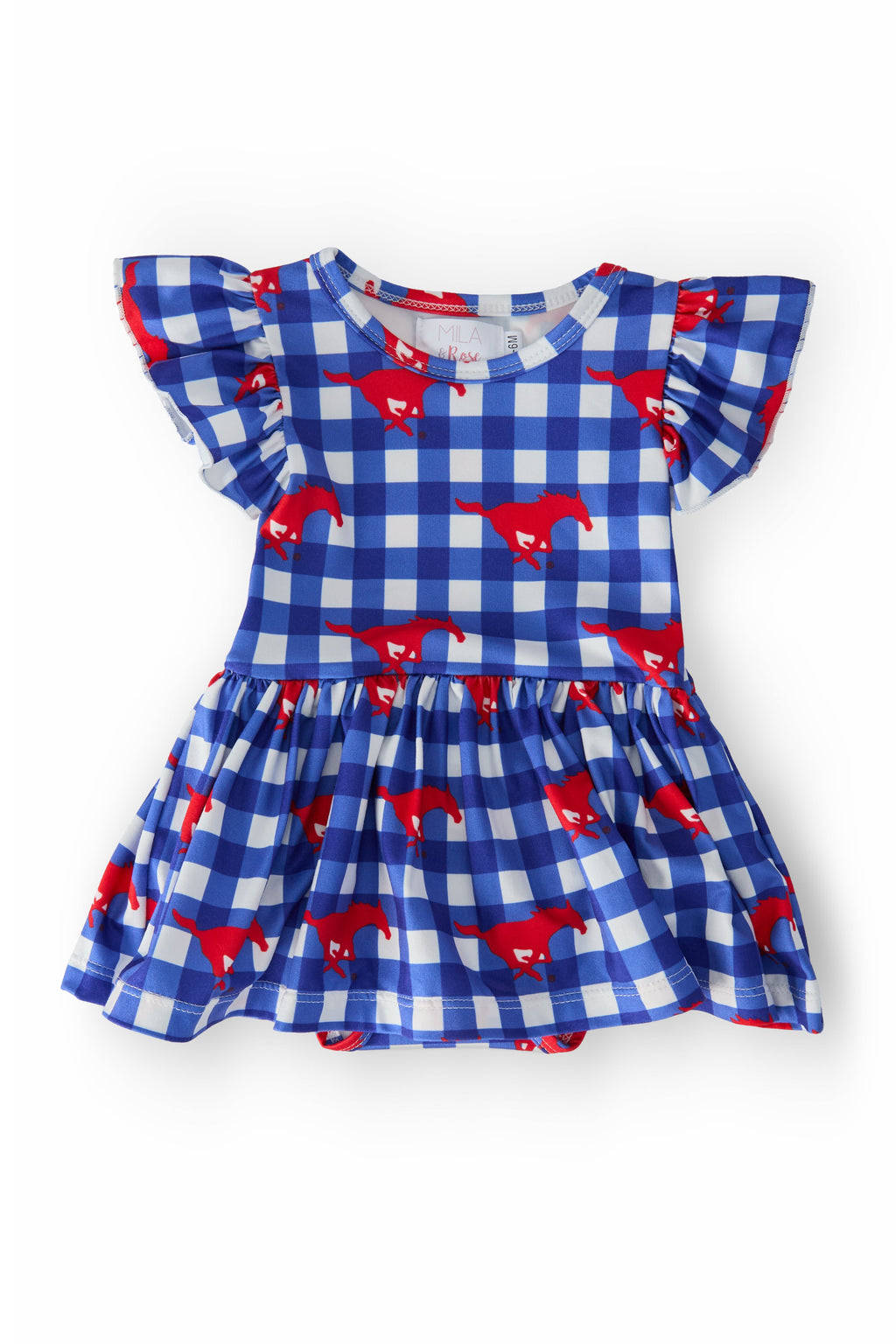 SMU Plaid Mustang S/S Flutter Twirl Bodysuit