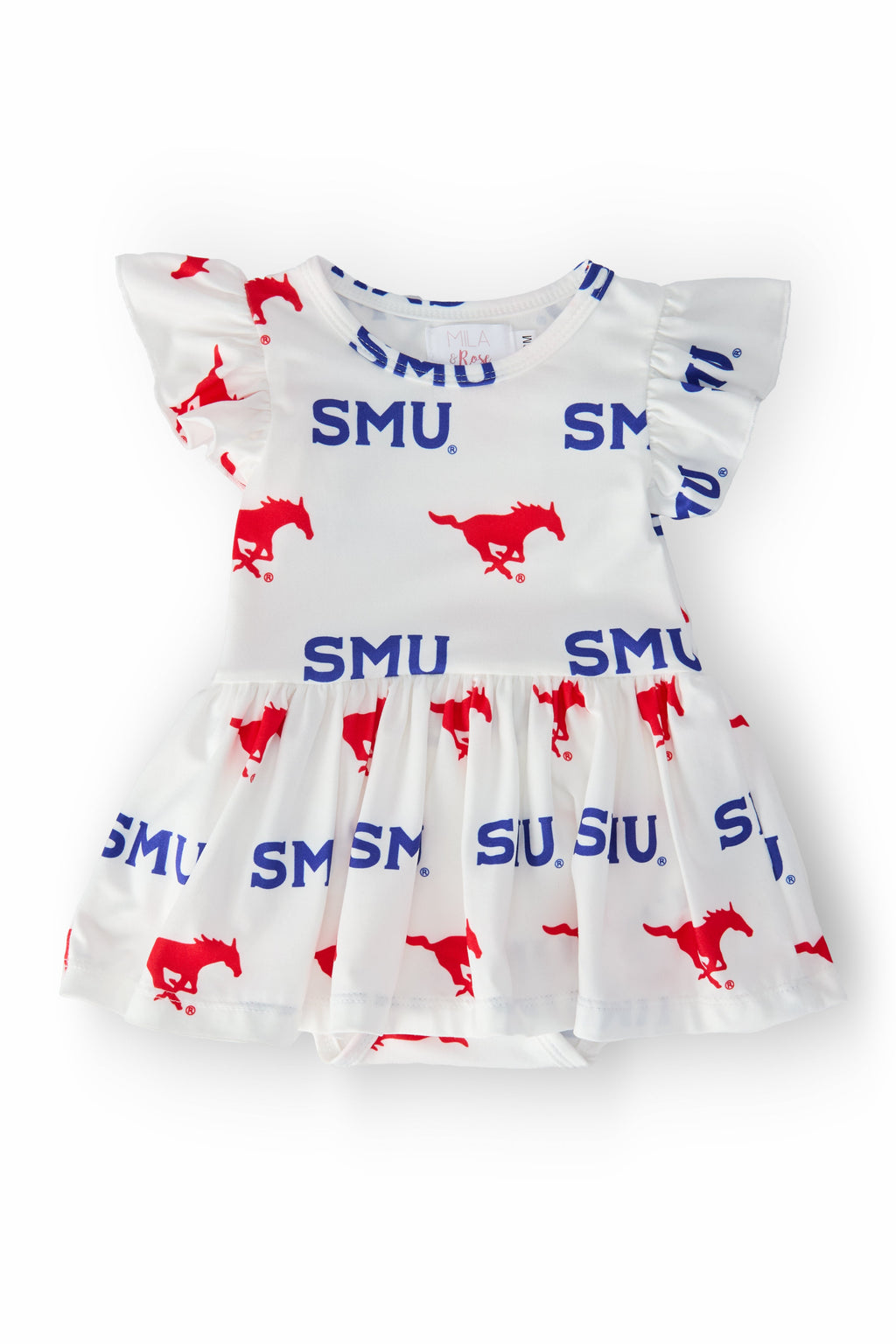 SMU White Mustang S/S Flutter Twirl Bodysuit