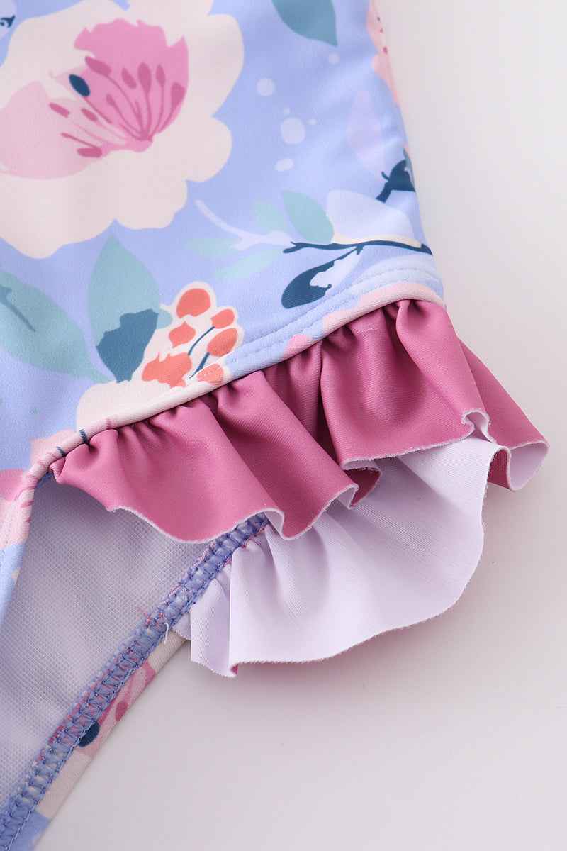 Floral pint ruffle girl swimsuit