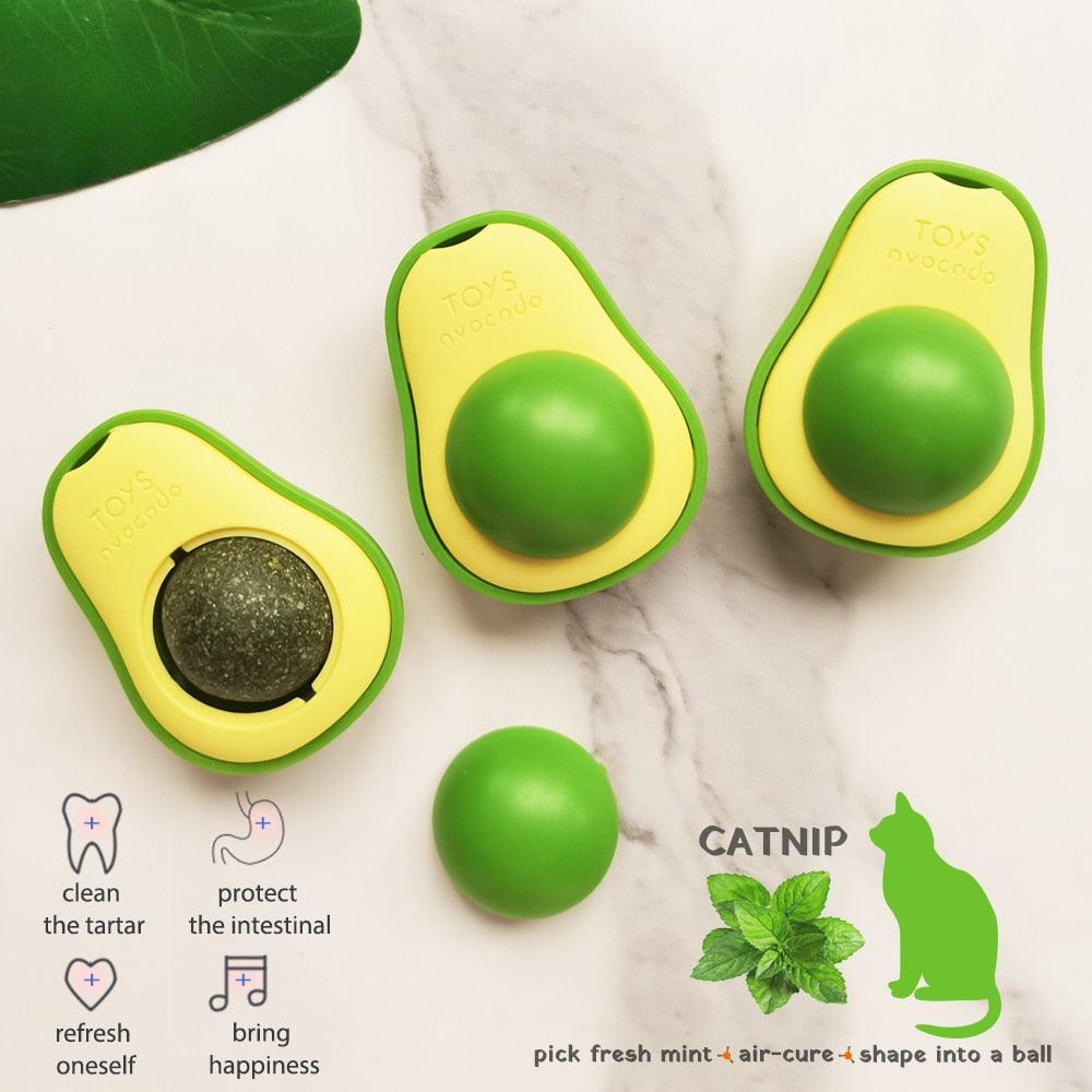 Avocado Wall Ball Cat Toys Edible Licking Balls Snack Healthy Rotatable Treats Toys Kitten Supplies Teeth Cleaning Totaling Catnip Wall Ball Toys