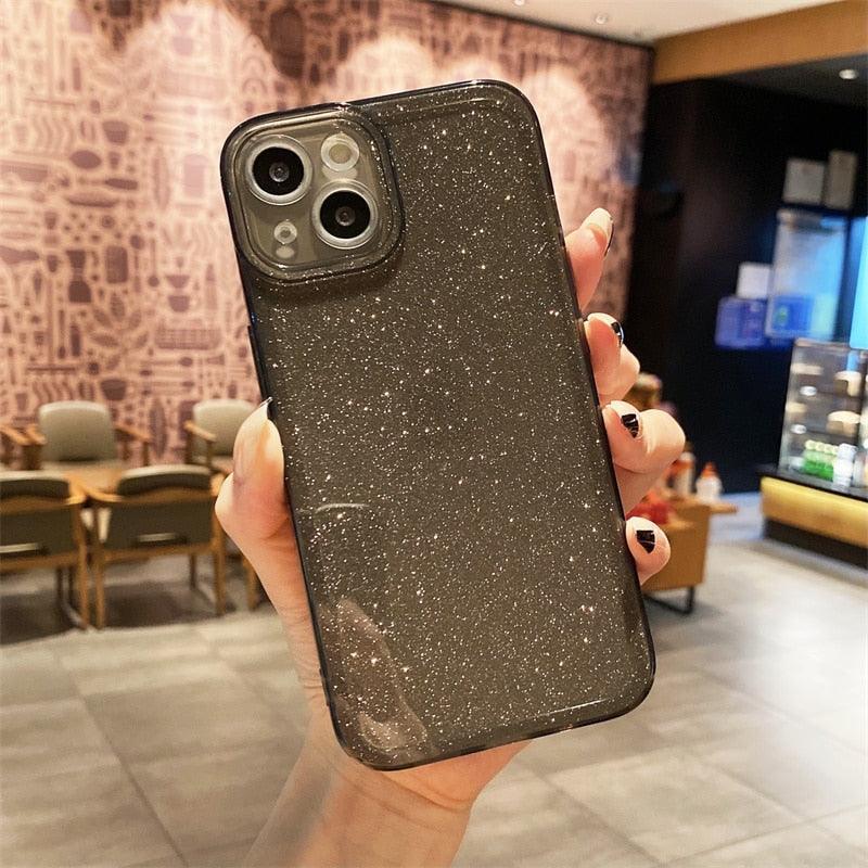 Solid Color Silicon For iPhone 12 Case Fashion Glitter Phone Case For iPhone 13 11 Pro Max X XR XS Max 8 Plus Glitter Shiny Elegant Case Luxury Clear Transparent Colored Case for iPhone