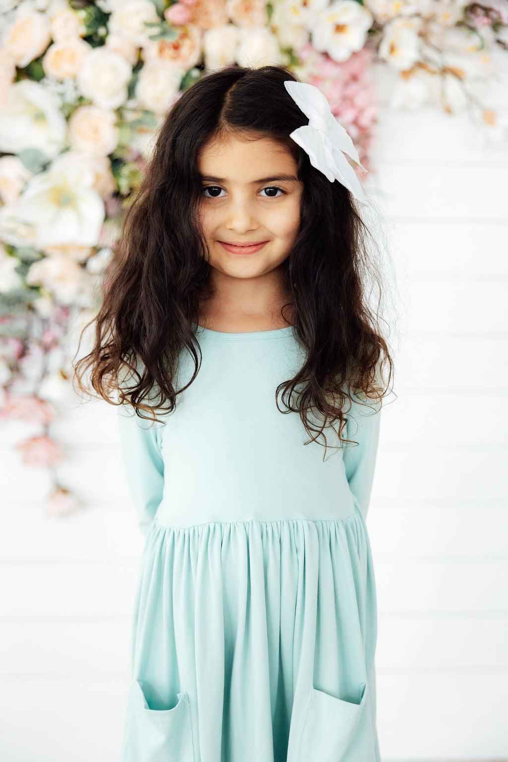 Sage 3/4 Sleeve Pocket Twirl Dress