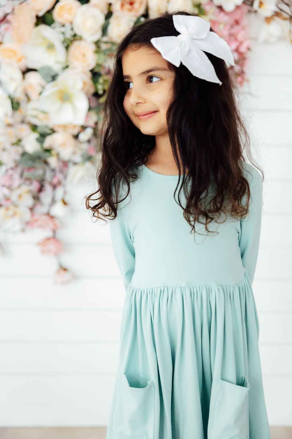Sage 3/4 Sleeve Pocket Twirl Dress