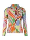 Women's Pleated Print Long Sleeve Polo Shirt