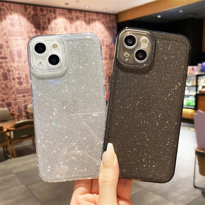 Solid Color Silicon For iPhone 12 Case Fashion Glitter Phone Case For iPhone 13 11 Pro Max X XR XS Max 8 Plus Glitter Shiny Elegant Case Luxury Clear Transparent Colored Case for iPhone