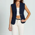 Vests Summer Daily Basic Simple Button Sleeveless Shirt Collar Office Lady Vests For Women