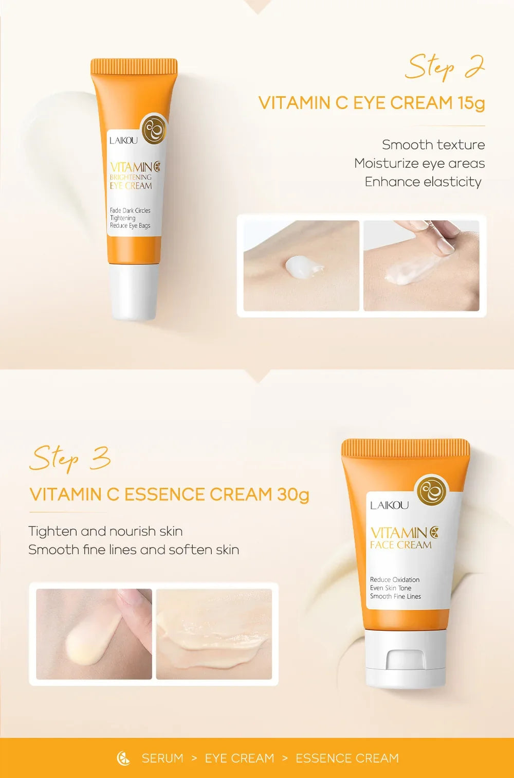 3pcs/set LAIKOU Vitamin C 24K Golden Sakura Skin Care Sets Face Cream Serum Eye Cream Moisturizing Anti Wrinkles Face Care Kit