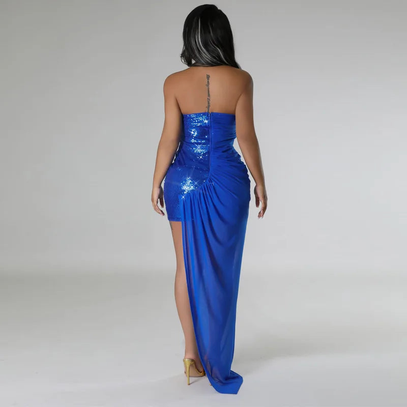 Women's New Sequined Dress Split Bead Tube Top Dress