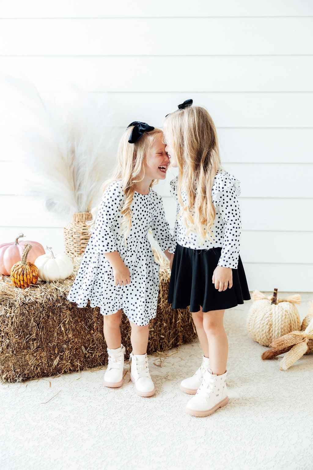 Scattered Dot 3/4 Sleeve Pocket Twirl Dress