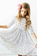 Scattered Dot 3/4 Sleeve Pocket Twirl Dress