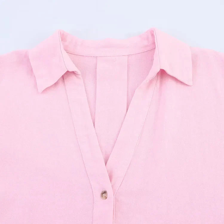 HipSeam Wide Sleeved Shirt Women Spring Asymmetric Hem Button Women's Shirts Simple Lady Johnny Collar Linen Shirts & Blouses