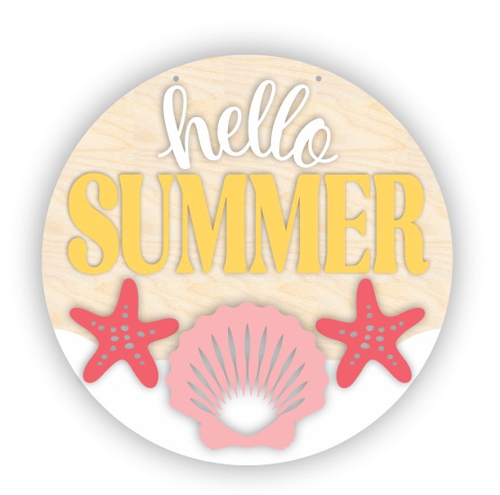 Unfinished Wood Seashell Hello Summer Door Sign Kit | Wood Craft Cutouts | 1/4" Thick |