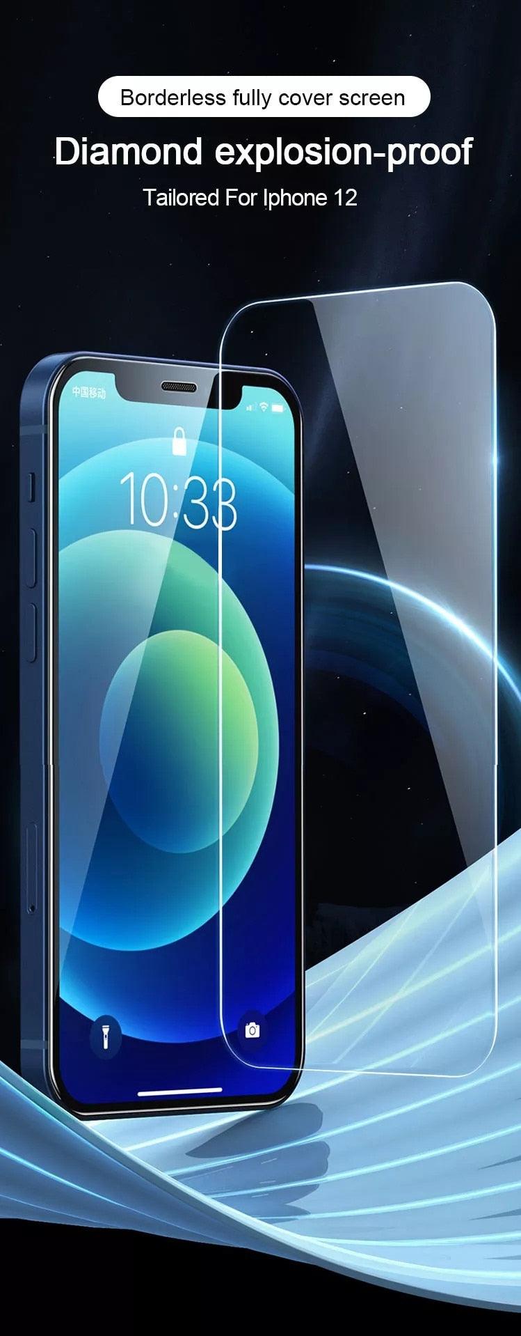 4PCS Tempered Glass for iPhone 11 12 13 Pro XR X XS Max Screen Protector on for iPhone 14 Pro Max Mini 7 8 6 6S Plus 5S SE Glass Tempered Glass Pad Full Screen Screen Protector