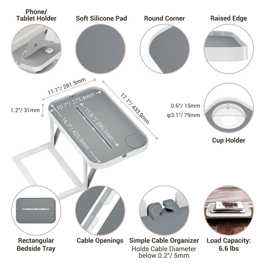 Bedside Shelf for Bed Bedside Storage Tray for Bedroom Accessories Detachable Organizer Bedside Tray Table Tablet / Phone Holdel