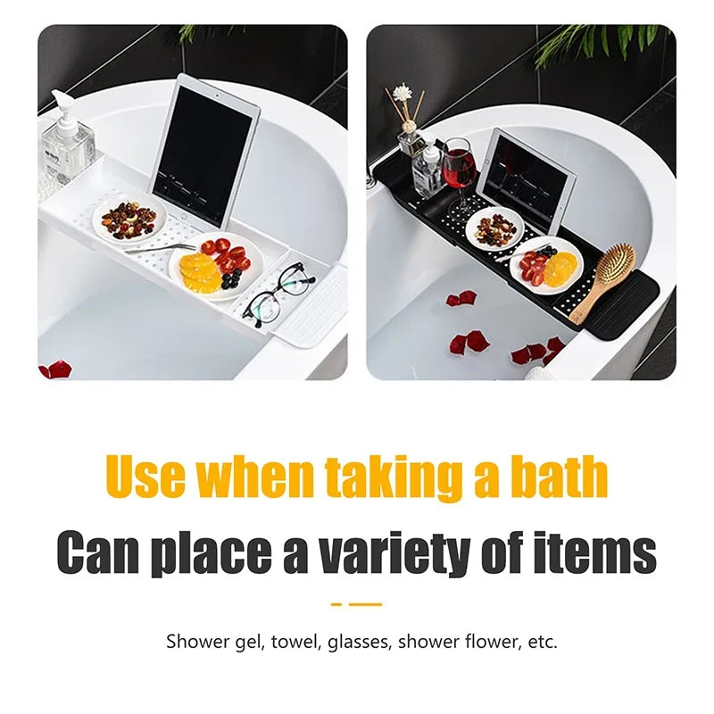 Multi-Function Bathtub Accessories: Retractable Bath Shelf, Tub Storage Rack, Towel Organizer for Bathroom